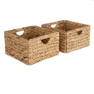 HAND WOVEN WATER~HYACINTH FOLDING STORAGE CUBE BASKETS 2-PIECE SET